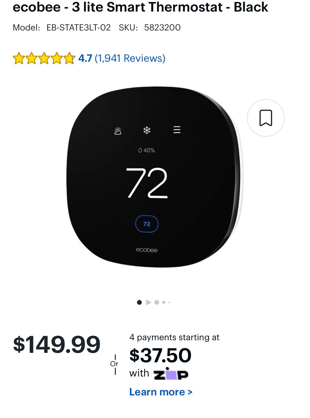 Ecobee 3 Lite Smart Thermostat