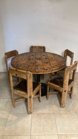 Heavy Round Rustic Wood Dining Table