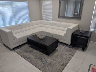 White Faux Leather Modular Sectional with Coffee Table and End Table