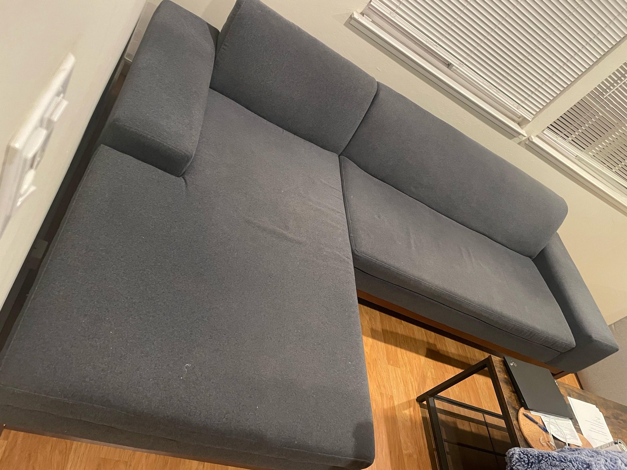 Comfortable Blue Sectional Sofa + Chaise (L shape)