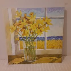 Daffodils In The Window Framed by Robin Wethe Altman Painting
Canvas 18 X 18
