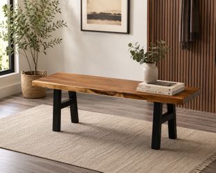 55” x 16.5” Monkey Pod Wood Bench – Live Edge, 17” H