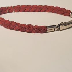 White Gold / Red Leather Bracelet 
