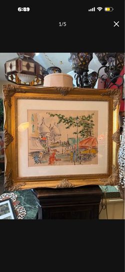 Mid Century watercolors 30 x 26 beautiful Art with solid wood frame