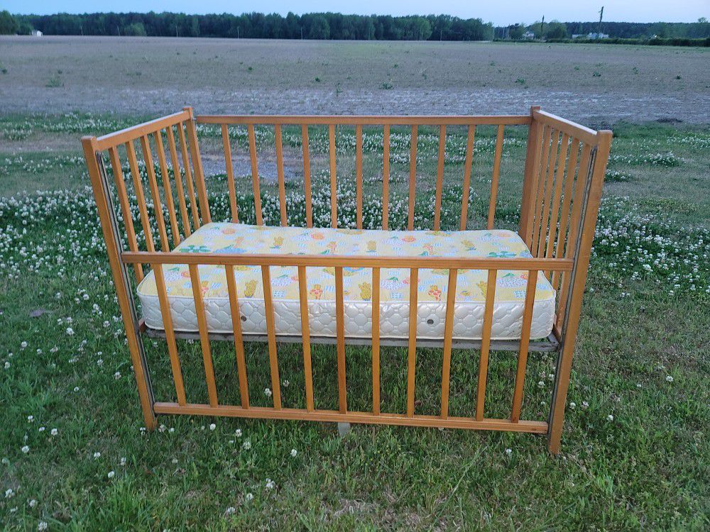 Baby Crib with Mattress - Front Section Raises and Lowers 