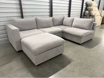 Gray Cloud Couch With Storage Ottoman