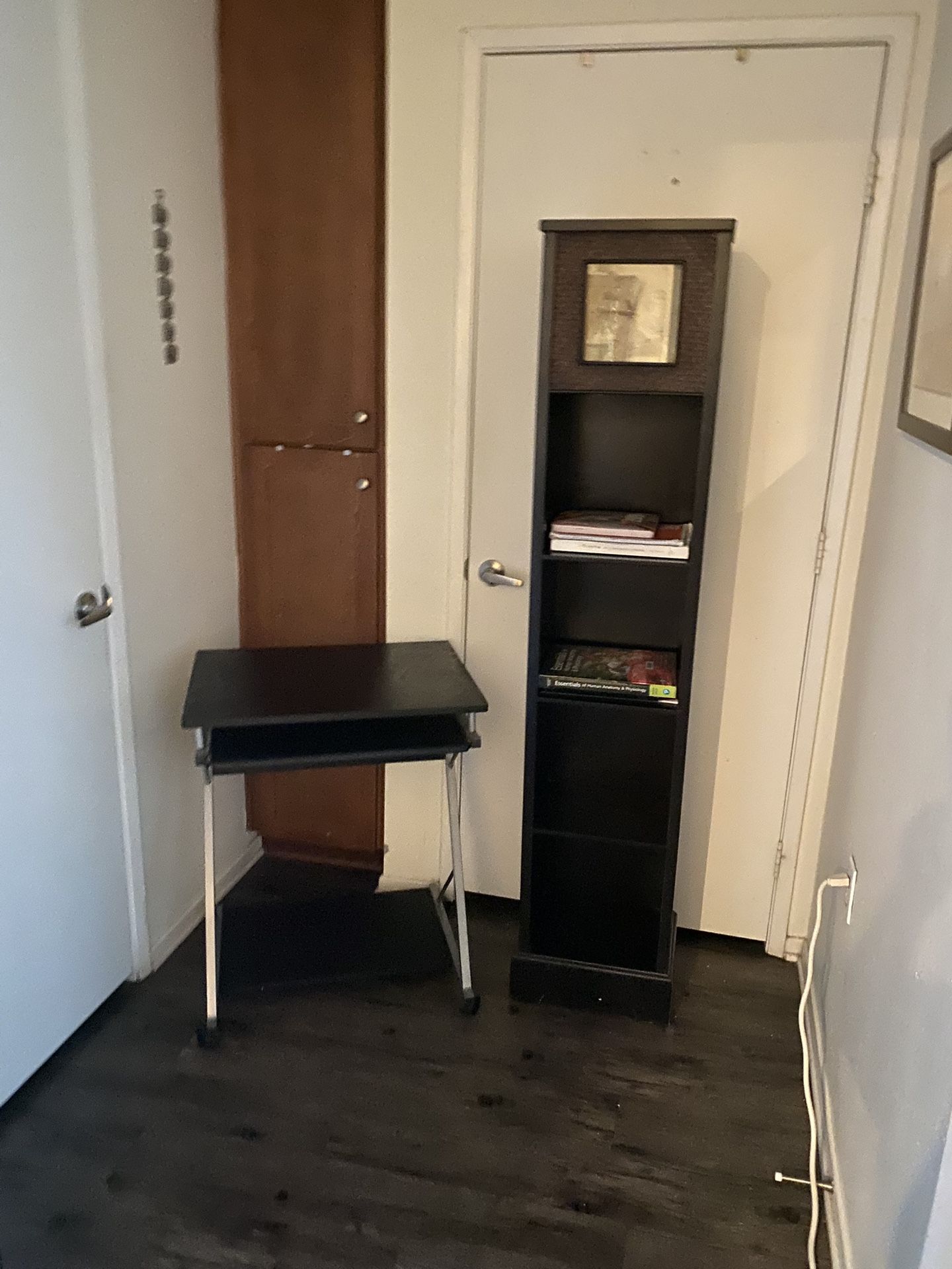 Desk, small and cabinets