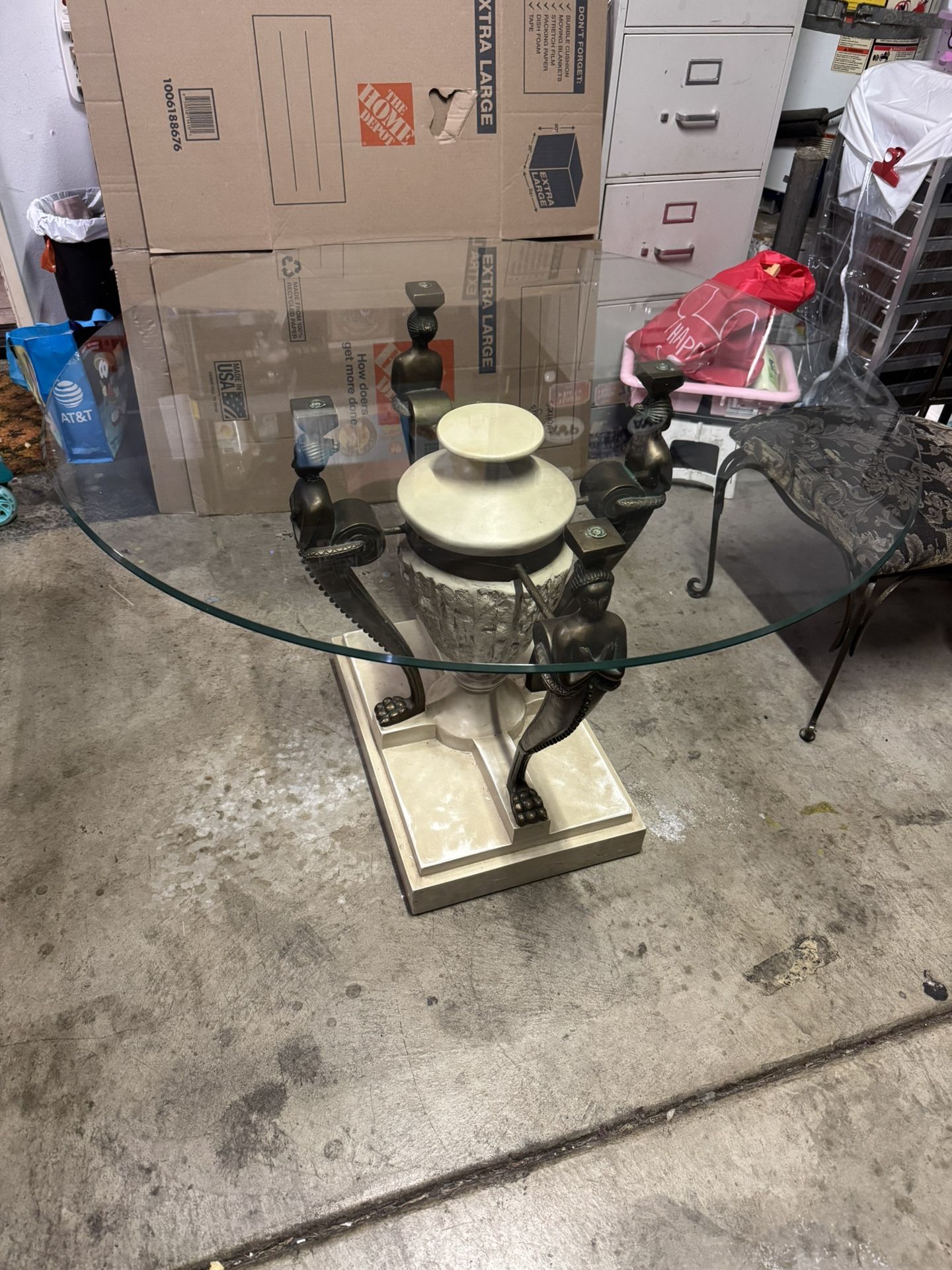 Unique Neoclassical Style Round Glass-Top Table (44.5")
