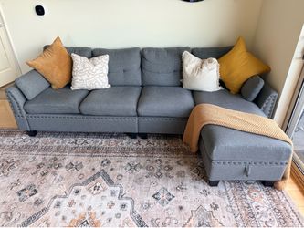 Gray L-Shaped Reversible Sectional Couch with Storage Ottoman