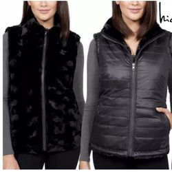 Nicole Miller Ladies' Reversible Vest Black Quilted Size XS Full Zip
