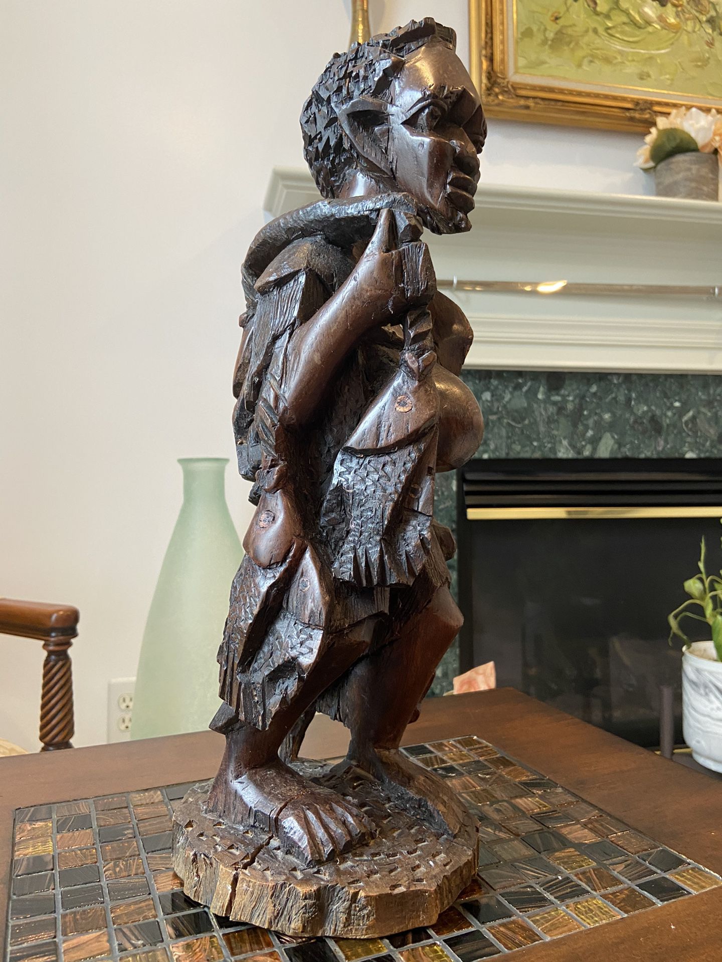 African sculpture, hand carved wood, with many details. art decoration