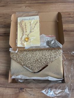Gold Glitter Envelope Clutch Purse