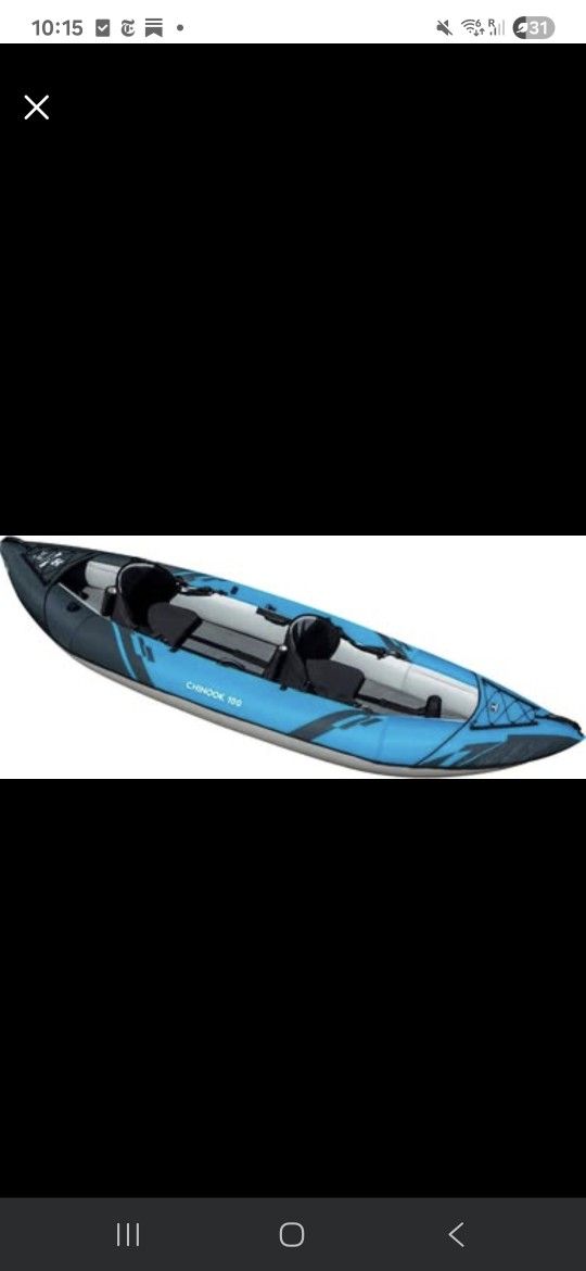 AQUAGLIDE Chinook 100 Inflatable 10' Foot Kayak Kit Packable - Blue/Black