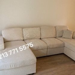 New‼️U Shaped Sectional Sofa Ivory Corduroy 