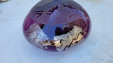 Peter Toland Sand Blown Art Glass Vase 1980s Amythyst Purple Silver Gilt Vintage