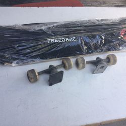 31”x8” Skate Board Deck. Skateboard Deck Sandpaper Top With Used Wheels. 