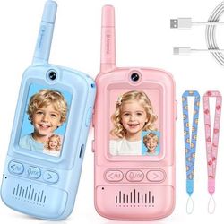 new Video Walkie Talkies for Kids, 2 Pack Rechargeable Video Intercom Kids Walkie Talkies, Long Range Two Way Radio with 4 Voice Effects, Kid Indoor O