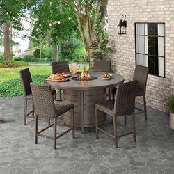Beautiful 7-piece Fire table Outdoor Dining Set (New)