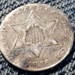 6CBSX270 GREAT DETAIL ON 1856 SILVER 3 CENT (RIM DING)