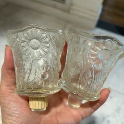 Peg Votive Candle Holders Set Of 2 Daisy Pattern 3.5” x 2.75” 