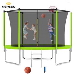 8ft Trampoline for Kids and Adults,Outdoor Trampoline with Enclosure,BasketballHoop and Ladder,Upright-Poled Backyard Trampoline, New in Box