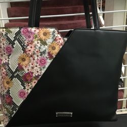Anne Klein Bag, Blk/ Floral,  Measurements, B 5”x14”H 12”