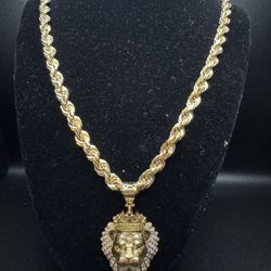 14k Rope Chain 10k Diamond Pendant 