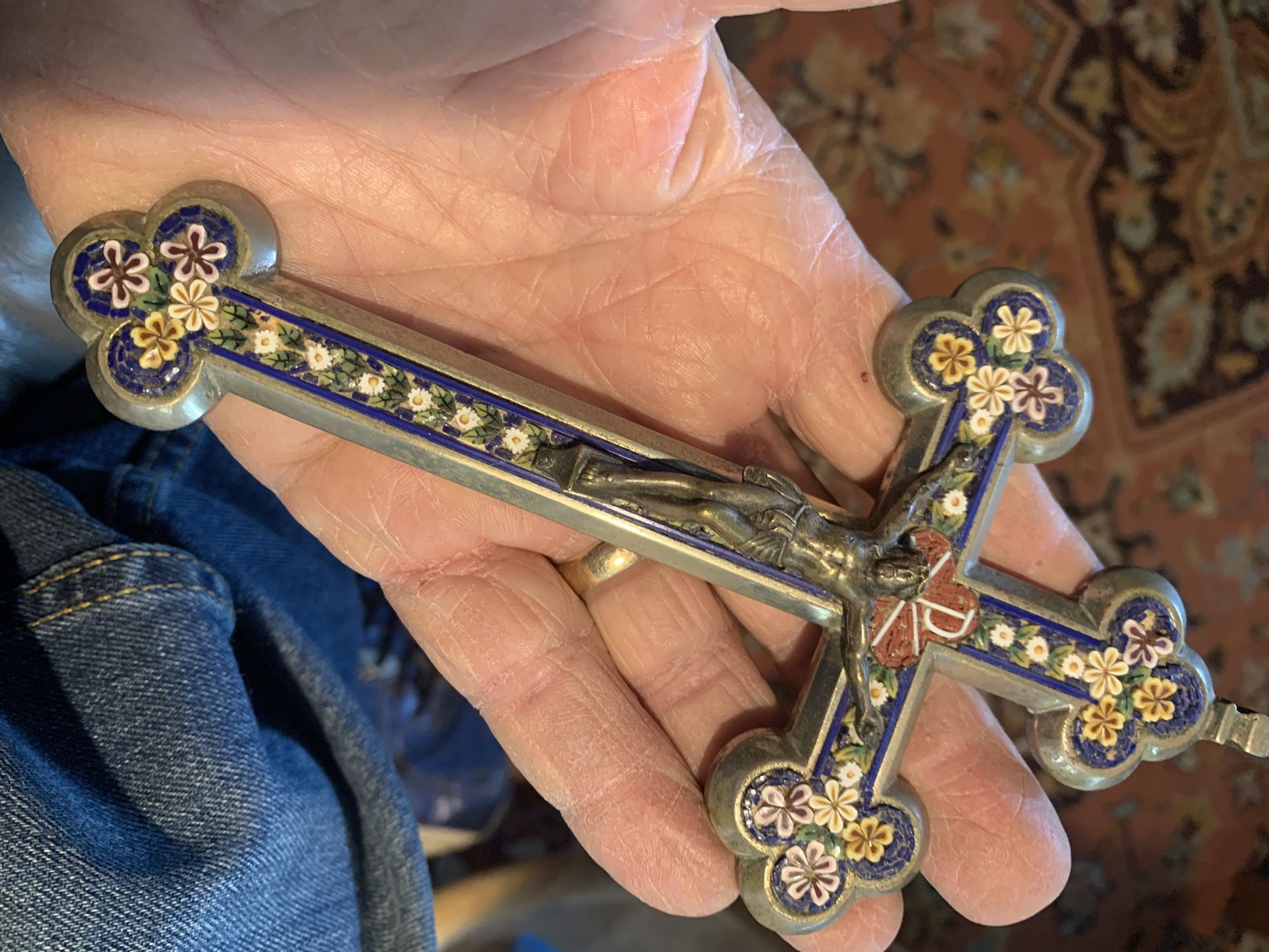 Antique Micro Mosaic Italian Crucifix 