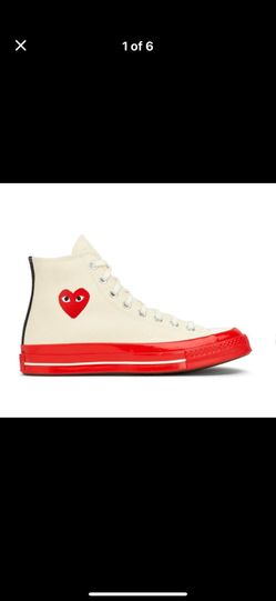 CDG PLAY X CONVERSE RED SOLE WHITE HIGH TOP SNEAKERS