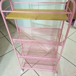 Pink Rolling 4 Tier Metal Cart