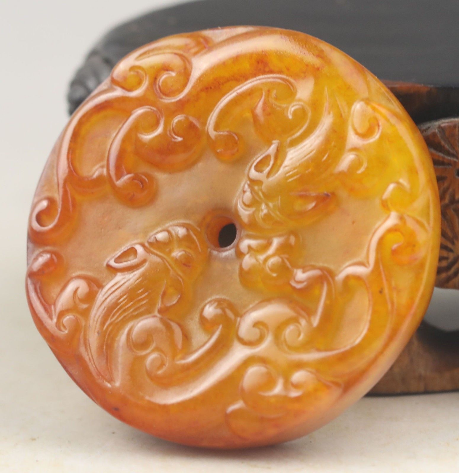 Gorgeous Vintage Maroon Natural Jadeite pendant double dragon