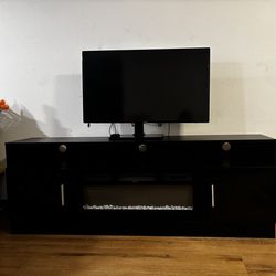 Black led fire heater tv stand