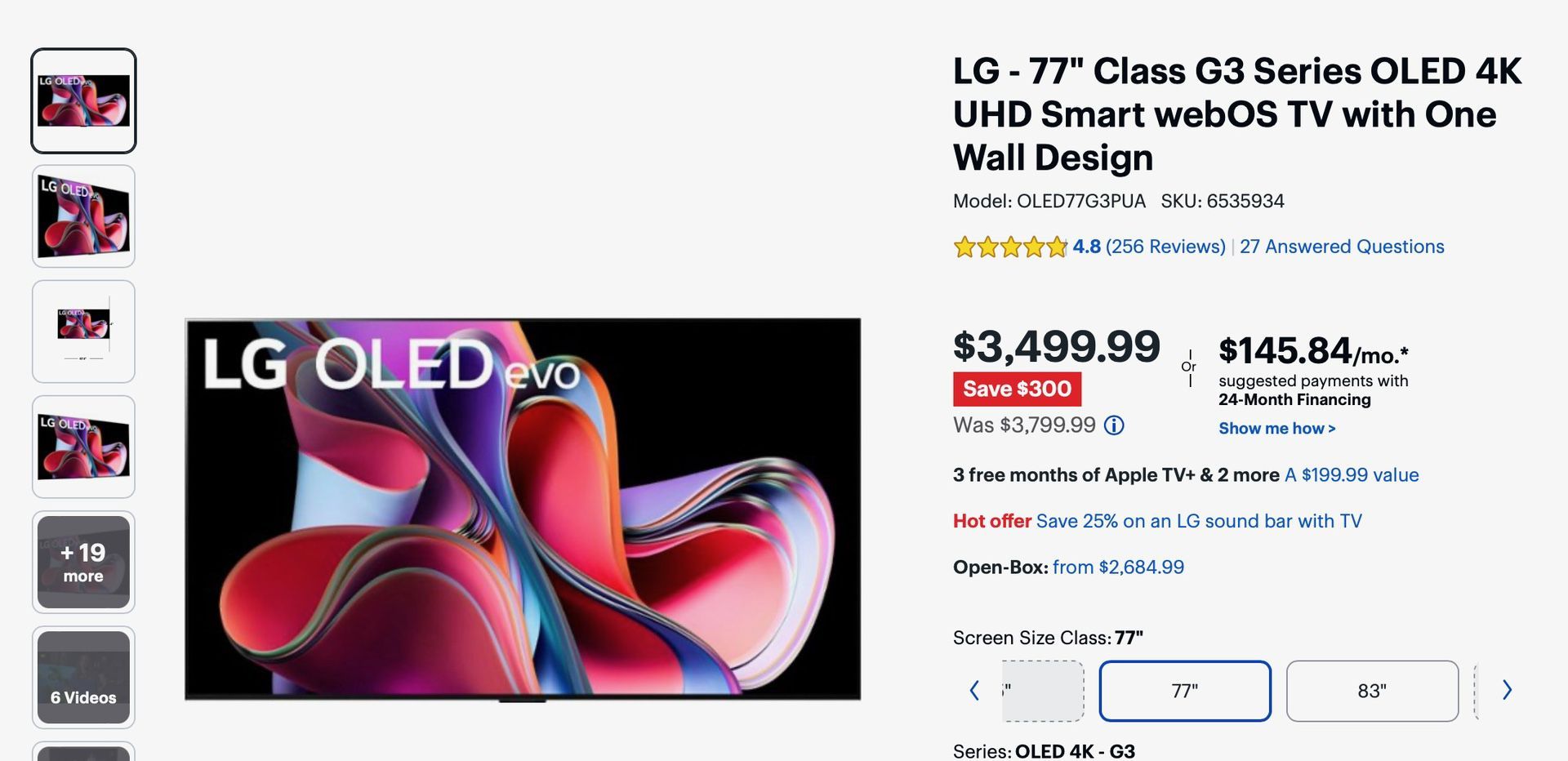 LG OLED evo, 77G1 - 77-inch Gallery Design OLED TV
