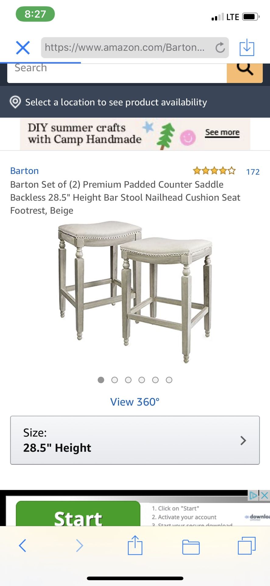 Counter saddle bar stool 29 inches