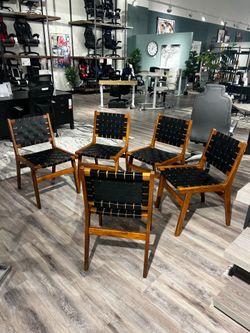 Ashley Fortmaine Dining Chairs – Set of 5 – Solid Acacia Wood & Genuine Leather