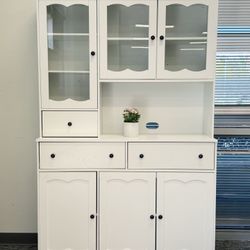 Fully Assembled✨74'' Tall Kitchen Pantry Cabinet with Glass Doors, Large Hutched Storage Cabinet with Adjustable Shelf for Dining Room Liv