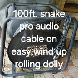 100ft. Pro Audio Snake Cable, 16+4 Channel, Easy Wind Up Rolling Dolly, Excellent Condition 