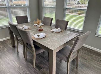 Gray Wood Dining Table with 6 Chairs Set