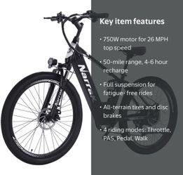 New! *firm $400* Black Narrak M201 Electric Mountain Bike for Adults 26" step Over Commuting Ebike
