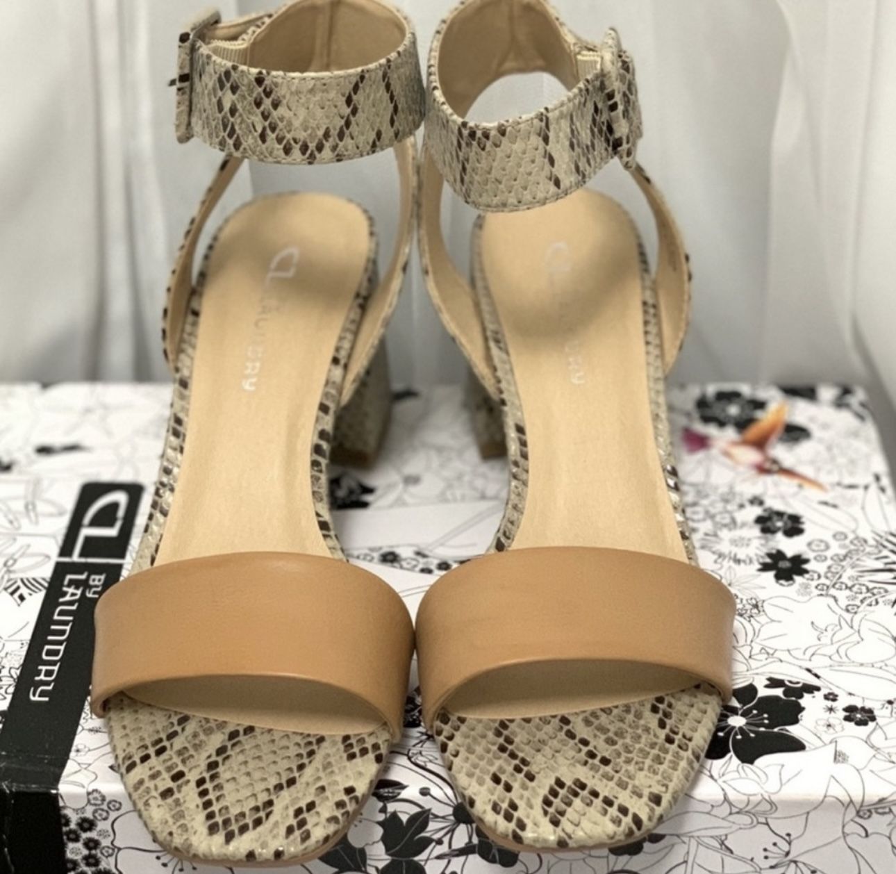 Snakeskin blocked heels