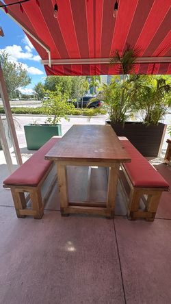 Wooden Outdoor Dining Table with Two Benches