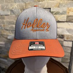 Richardson Original 112 Trucker Hat Holler Apparel Co Grey Orange Cap NWT