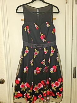 Mother's day dress Black Floral Embroidered Tulle Dress Homecoming Date night Wedding Guest