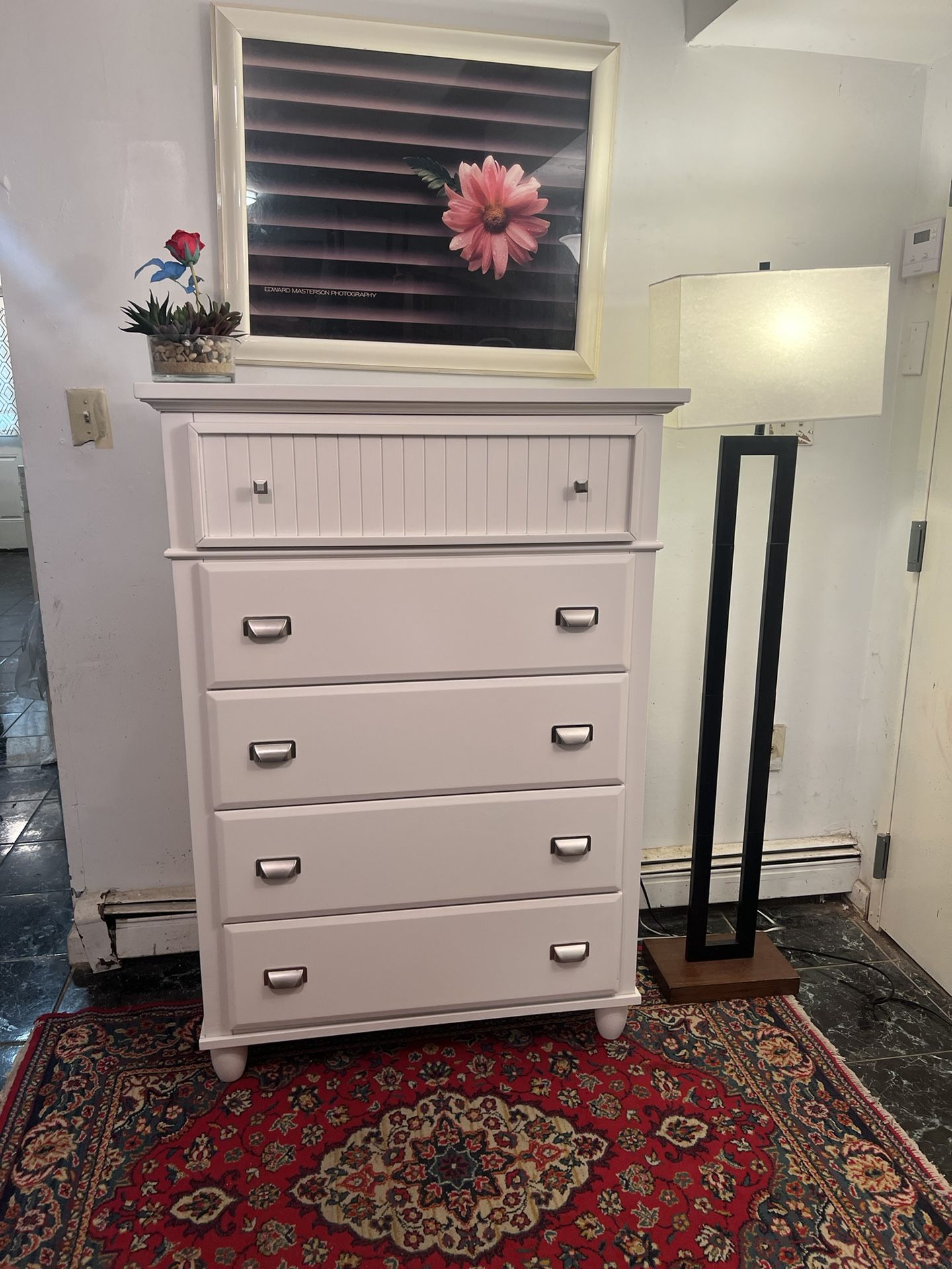 White 5-Drawer + Mirror Cabinet Dresser - Delivery Extra
