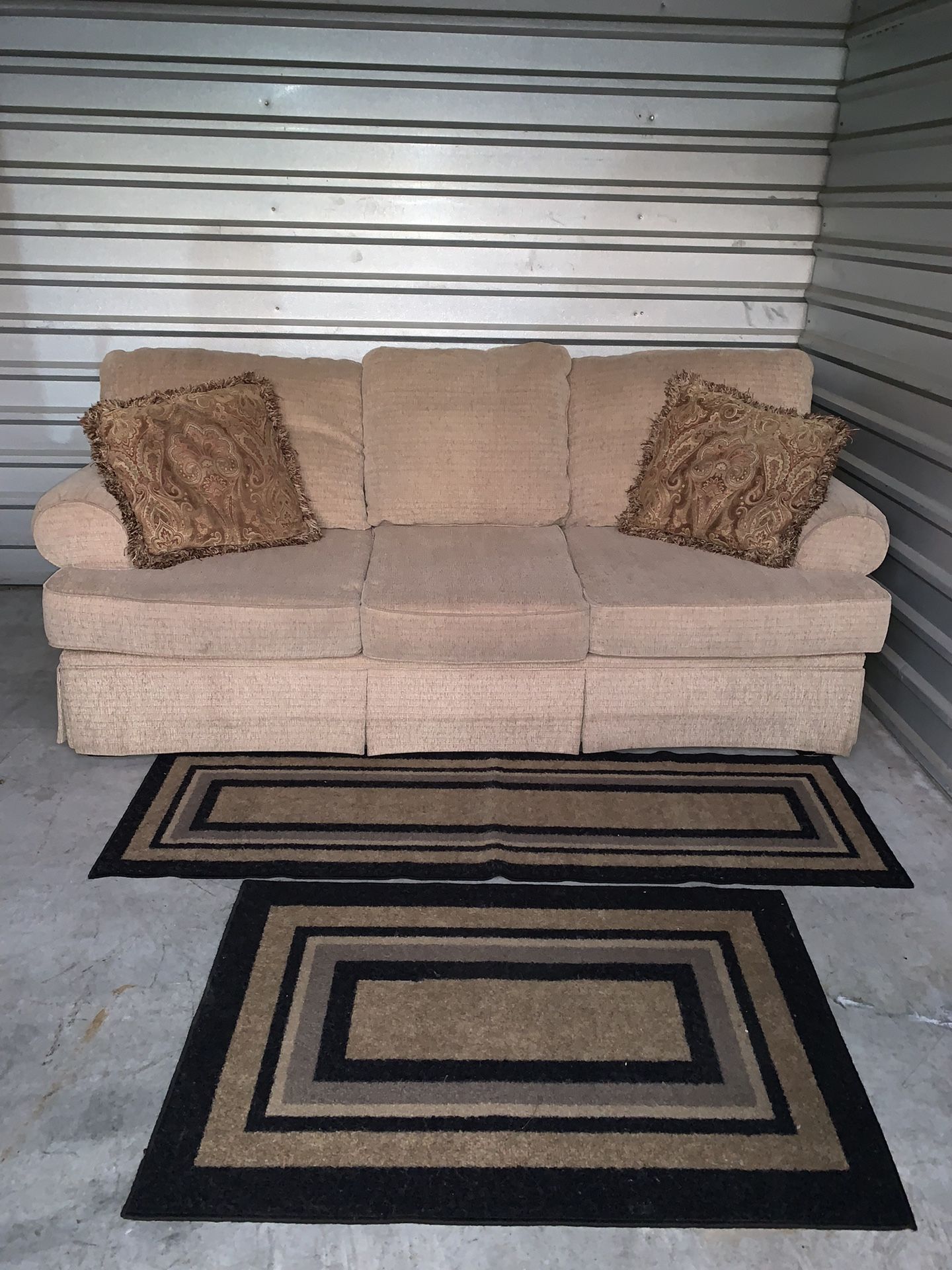 Couch GREAT CONDITION, Beige / Brown. With Rug