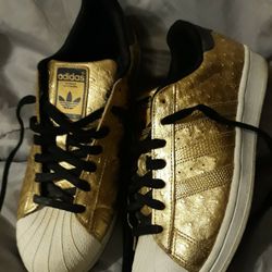 RARE !! Gold Ostrich Leather Adidas Sz10