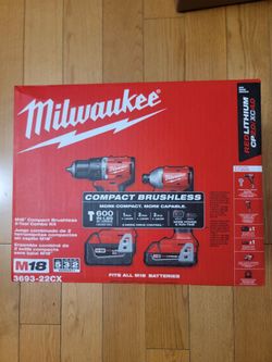 Milwaukee M18 Cordless Compact Hammer Drill/Impact Combo Kit, #3693-22CX