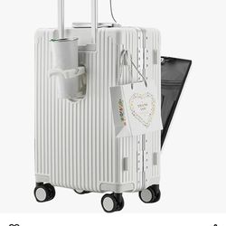  24in Aluminium Frame Hardside Expandable Spinner Wheel Luggage, Built-In TSA lock Carry on Suitcase, with Cup Holder & USB Port & Phone Holder

