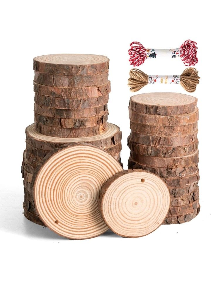 Natural Wood Slices 30 Pcs 2.4-4 Inches Wooden Ornaments Predrilled Wood Craft Kit with Hole Wooden Circles Tree Slices for Arts and Crafts, Christmas