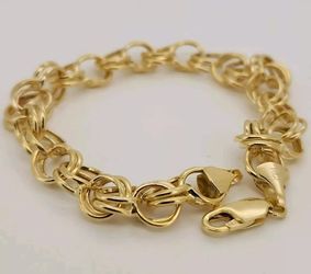14k Yellow Gold Double Row Chain Link Bracelet 7.2"